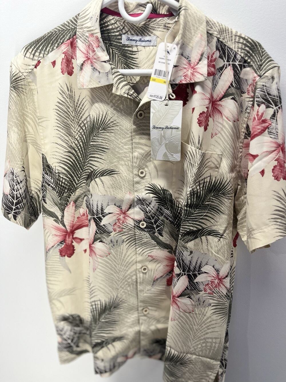 Tommy Bahama Shadows in Paradise 858 Coconut Cream Men’s medium Hawaii Shirt